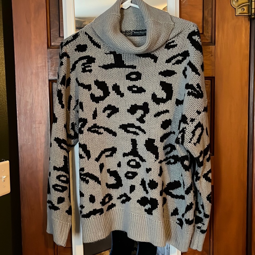 Grey Leopard Chunky Collar Sweater